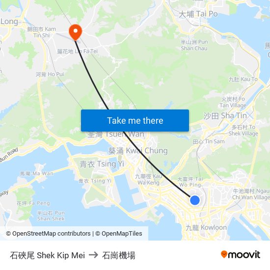 石硤尾 Shek Kip Mei to 石崗機場 map