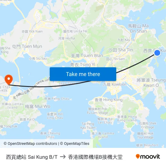 西貢總站 Sai Kung B/T to 香港國際機場B接機大堂 map