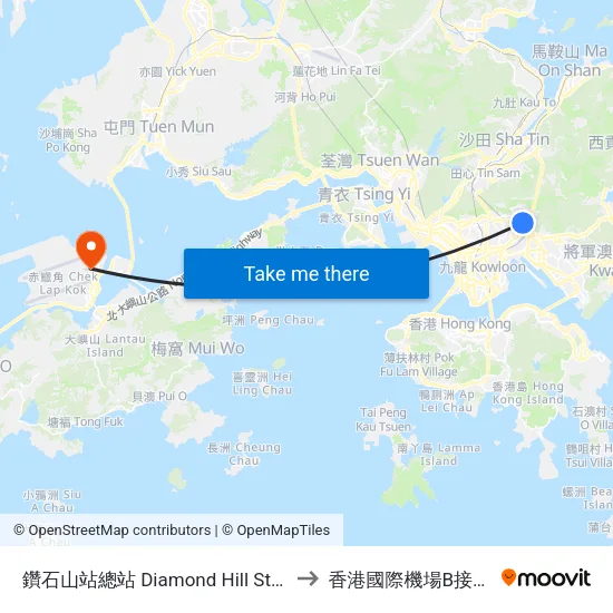 鑽石山站總站 Diamond Hill Station B/T to 香港國際機場B接機大堂 map