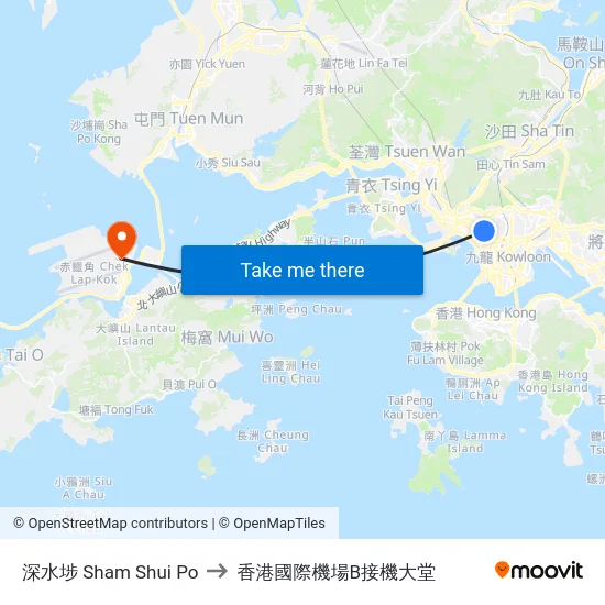 深水埗 Sham Shui Po to 香港國際機場B接機大堂 map