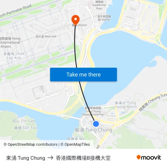 東涌 Tung Chung to 香港國際機場B接機大堂 map