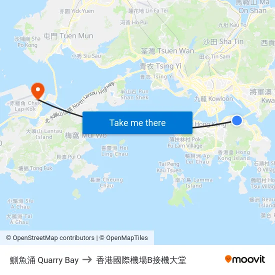鰂魚涌 Quarry Bay to 香港國際機場B接機大堂 map