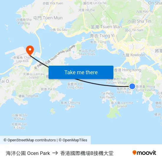 海洋公園 Ocen Park to 香港國際機場B接機大堂 map