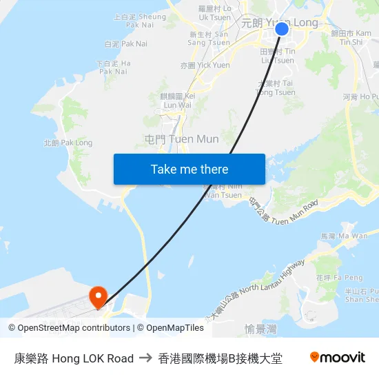 康樂路 Hong LOK Road to 香港國際機場B接機大堂 map