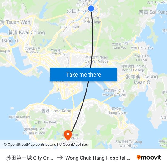 沙田第一城 City One Shatin to Wong Chuk Hang Hospital 黃竹坑醫院 map