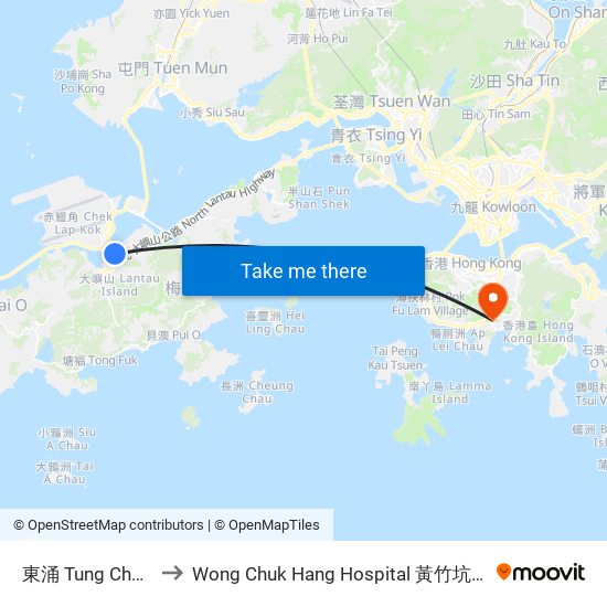 東涌 Tung Chung to Wong Chuk Hang Hospital 黃竹坑醫院 map