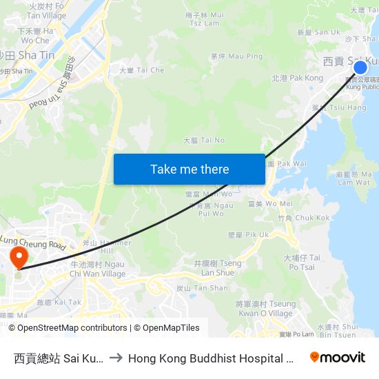 西貢總站 Sai Kung B/T to Hong Kong Buddhist Hospital 香港佛教醫院 map