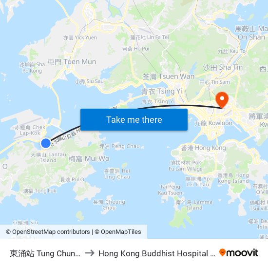 東涌站 Tung Chung Station to Hong Kong Buddhist Hospital 香港佛教醫院 map