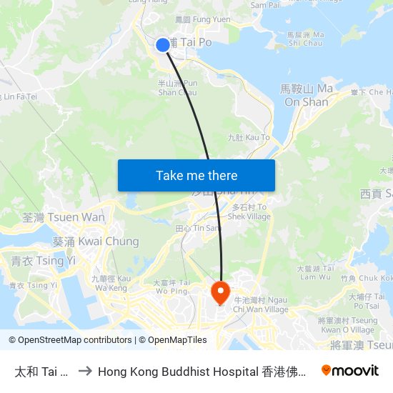 太和 Tai Wo to Hong Kong Buddhist Hospital 香港佛教醫院 map