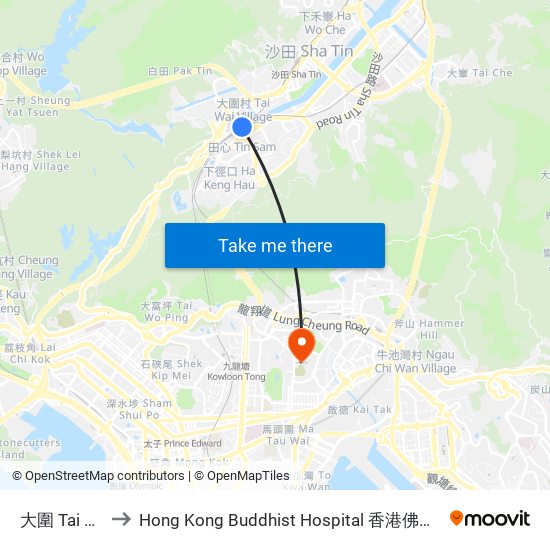 大圍 Tai Wai to Hong Kong Buddhist Hospital 香港佛教醫院 map
