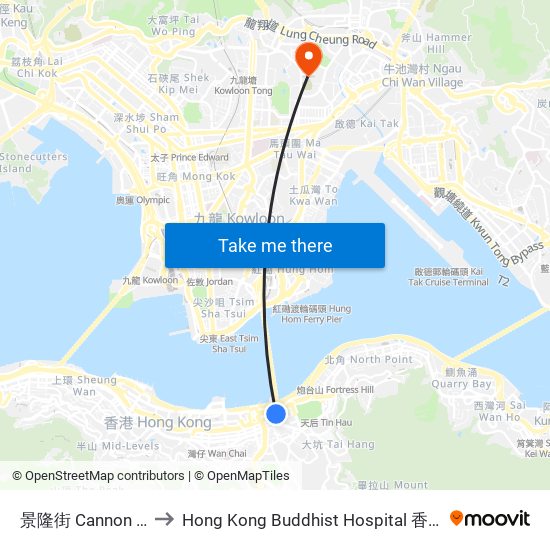 景隆街 Cannon Street to Hong Kong Buddhist Hospital 香港佛教醫院 map