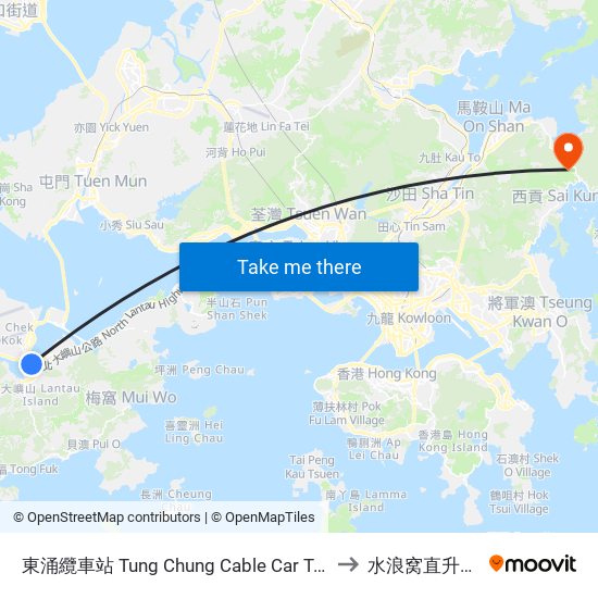 東涌纜車站 Tung Chung Cable Car Terminal to 水浪窝直升机坪 map