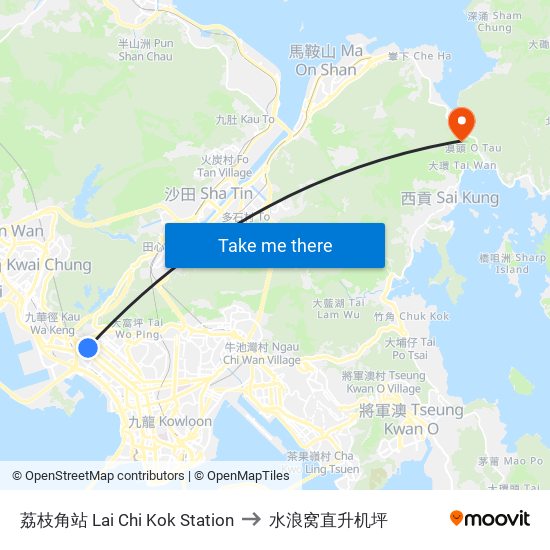 荔枝角站 Lai Chi Kok Station to 水浪窝直升机坪 map