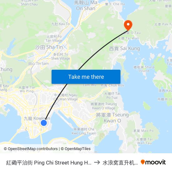 紅磡平治街 Ping Chi Street Hung Hom to 水浪窝直升机坪 map