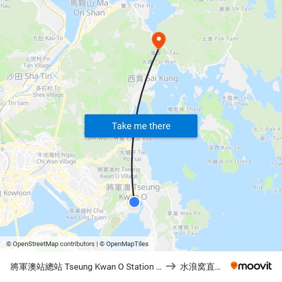 將軍澳站總站 Tseung Kwan O Station Bus Terminus to 水浪窝直升机坪 map