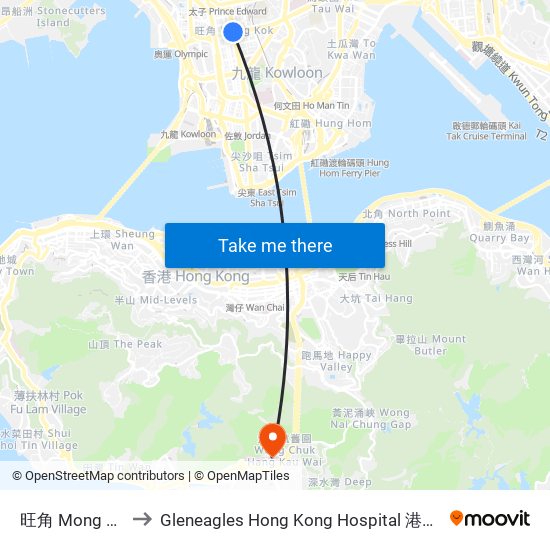 旺角 Mong Kok to Gleneagles Hong Kong Hospital 港怡醫院 map