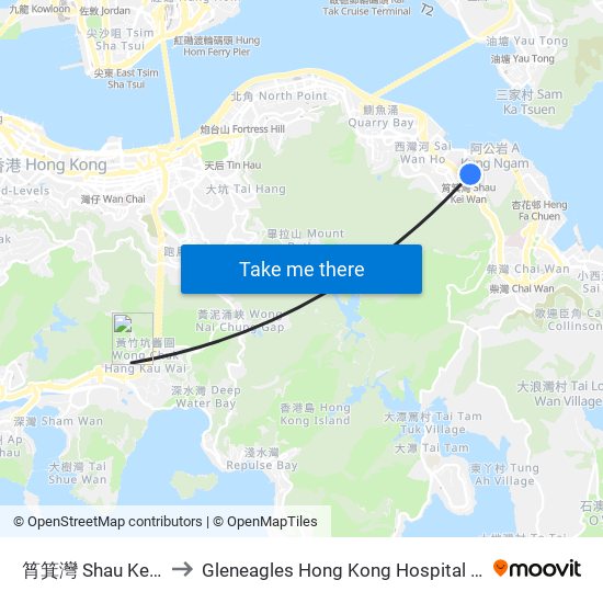 筲箕灣 Shau Kei Wan to Gleneagles Hong Kong Hospital 港怡醫院 map