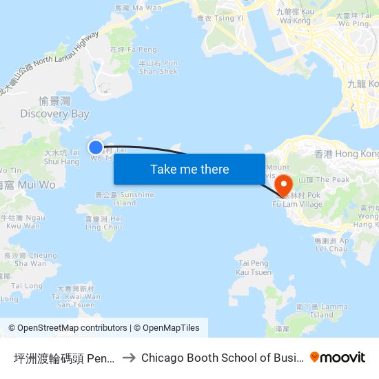 坪洲渡輪碼頭 Peng Chau Ferry Pier to Chicago Booth School of Business Hong Kong campus map
