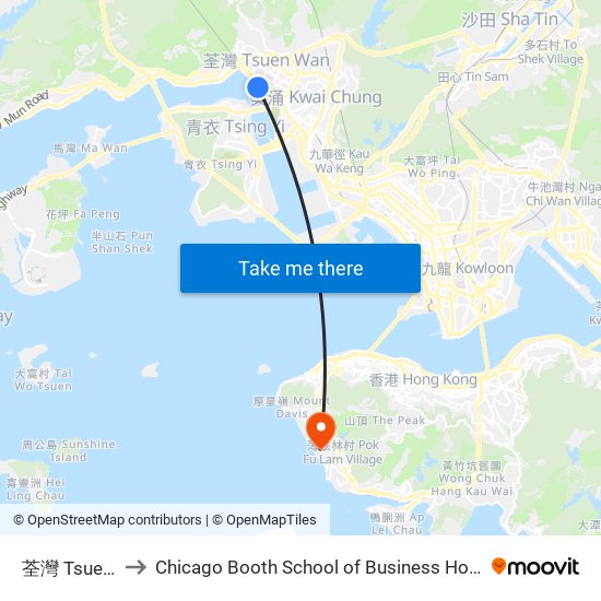 荃灣 Tsuen Wan to Chicago Booth School of Business Hong Kong campus map