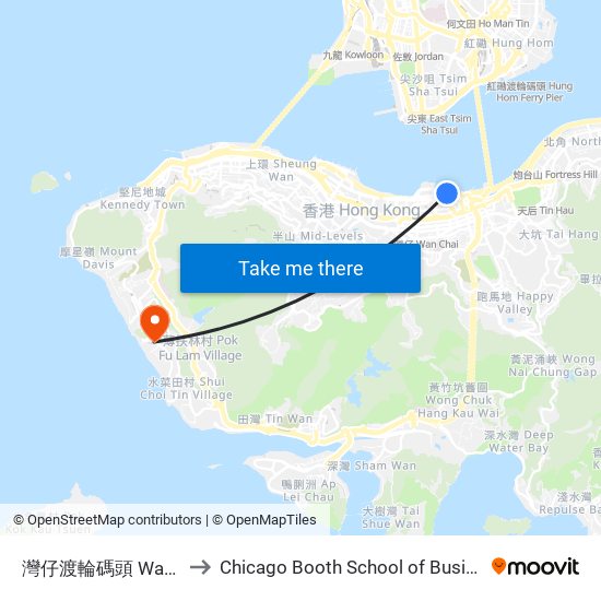 灣仔渡輪碼頭 Wan Chai Ferry Pier to Chicago Booth School of Business Hong Kong campus map