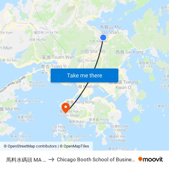 馬料水碼頭 MA Liu Shui Pier to Chicago Booth School of Business Hong Kong campus map