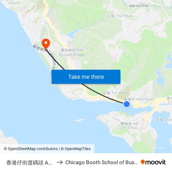 香港仔街渡碼頭 Aberdeen Kaito Pier to Chicago Booth School of Business Hong Kong campus map