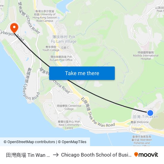 田灣商場 Tin Wan Shopping Centre to Chicago Booth School of Business Hong Kong campus map