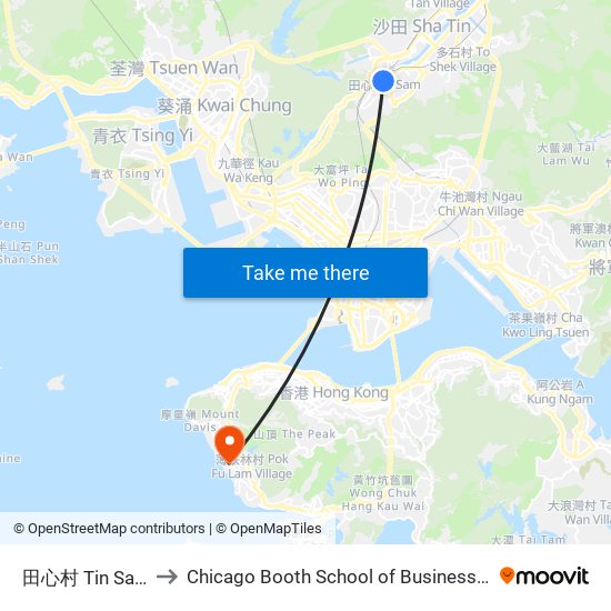 田心村 Tin Sam Village to Chicago Booth School of Business Hong Kong campus map