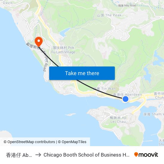 香港仔 Aberdeen to Chicago Booth School of Business Hong Kong campus map