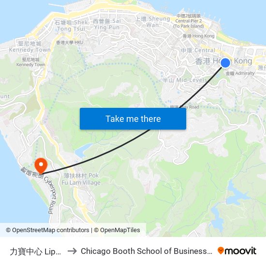 力寶中心 Lippo Centre to Chicago Booth School of Business Hong Kong campus map