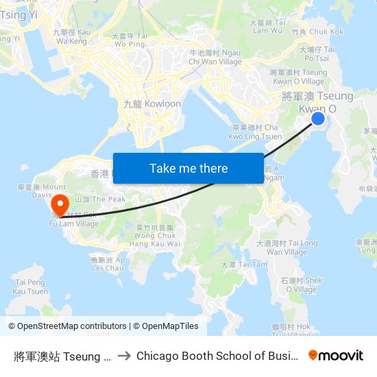 將軍澳站 Tseung Kwan O Station to Chicago Booth School of Business Hong Kong campus map