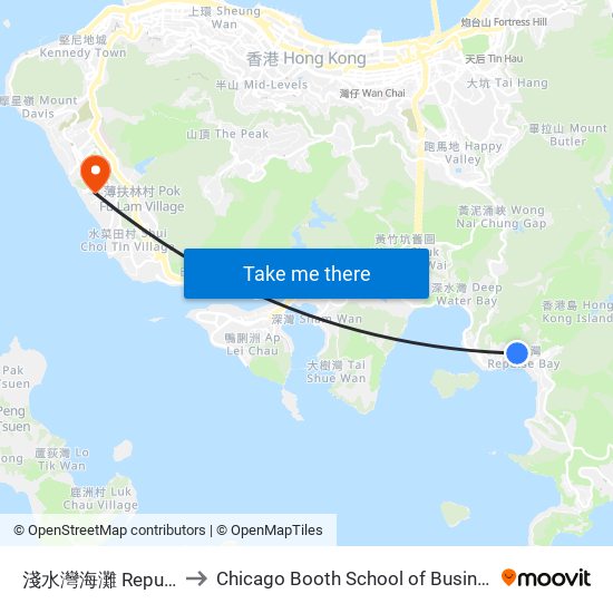 淺水灣海灘 Repulse Bay Beach to Chicago Booth School of Business Hong Kong campus map
