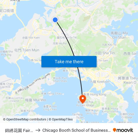 錦綉花園 Fairview Park to Chicago Booth School of Business Hong Kong campus map