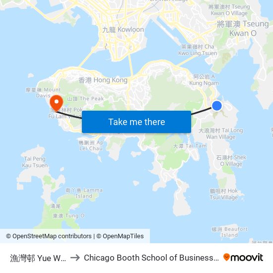 漁灣邨 Yue Wan Estate to Chicago Booth School of Business Hong Kong campus map