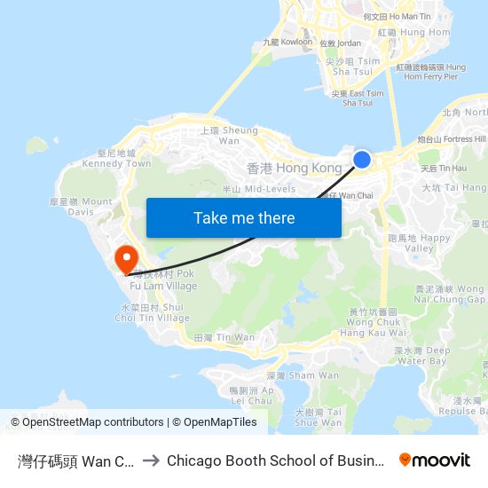 灣仔碼頭 Wan Chai Ferry Pier to Chicago Booth School of Business Hong Kong campus map