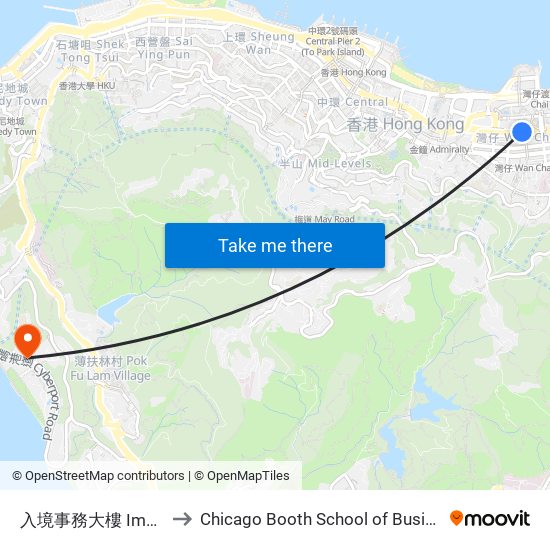 入境事務大樓 Immigration Tower to Chicago Booth School of Business Hong Kong campus map
