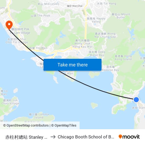 赤柱村總站 Stanley Village Bus Terminus to Chicago Booth School of Business Hong Kong campus map