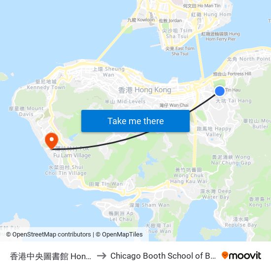 香港中央圖書館 Hong Kong Central Library to Chicago Booth School of Business Hong Kong campus map