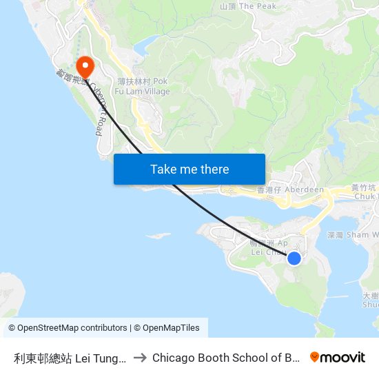 利東邨總站 Lei Tung Estate Bus Terminus to Chicago Booth School of Business Hong Kong campus map