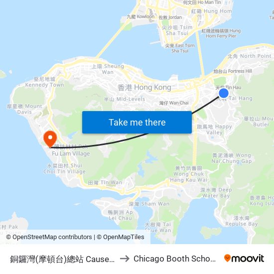 銅鑼灣(摩頓台)總站 Causeway Bay (Moreton Terrace) Bus Terminus to Chicago Booth School of Business Hong Kong campus map