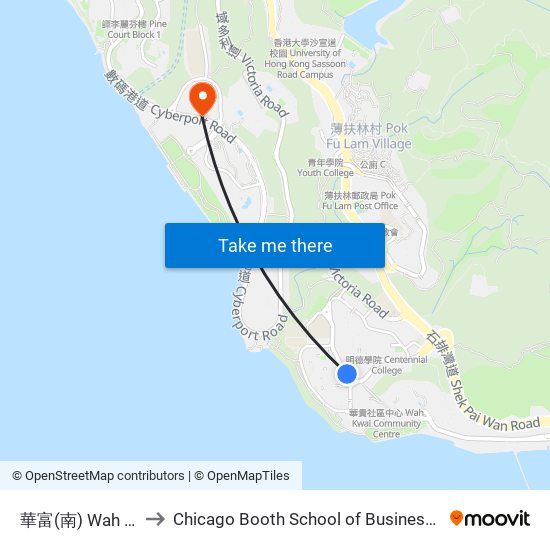 華富(南) Wah Fu (South) to Chicago Booth School of Business Hong Kong campus map