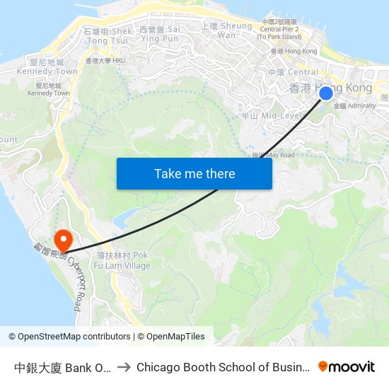 中銀大廈 Bank Of China Tower to Chicago Booth School of Business Hong Kong campus map