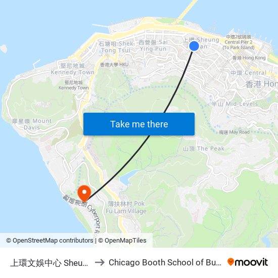 上環文娛中心 Sheung Wan Civic Centre to Chicago Booth School of Business Hong Kong campus map