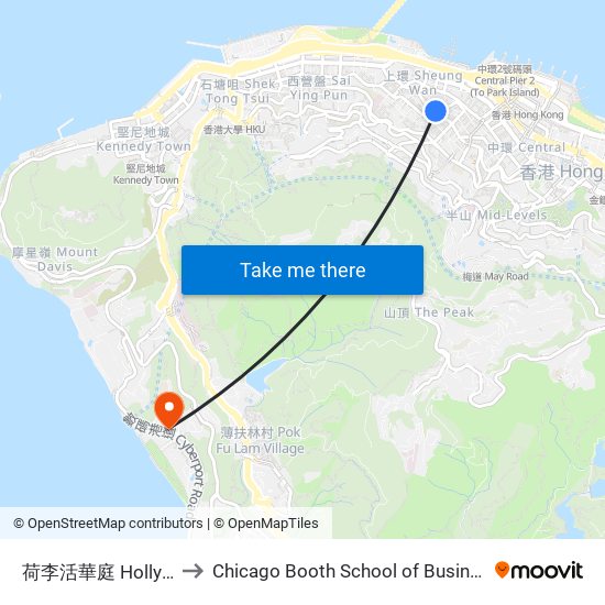 荷李活華庭 Hollywood Terrace to Chicago Booth School of Business Hong Kong campus map