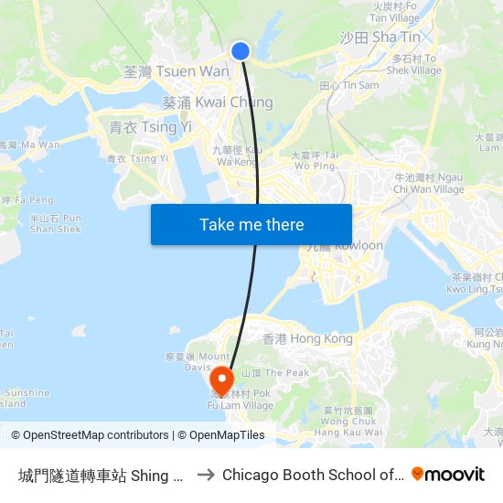城門隧道轉車站 Shing Mun Tunnels Bus Interchange to Chicago Booth School of Business Hong Kong campus map