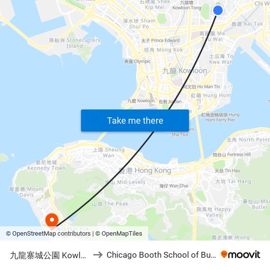 九龍寨城公園 Kowloon Walled City Park to Chicago Booth School of Business Hong Kong campus map