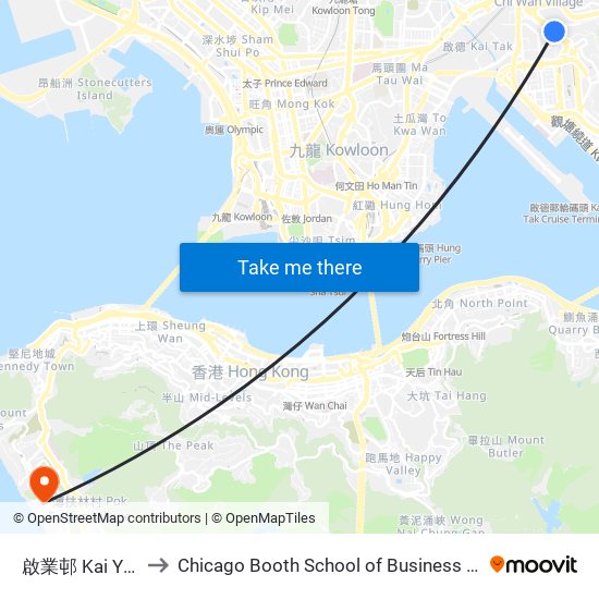 啟業邨 Kai Yip Estate to Chicago Booth School of Business Hong Kong campus map