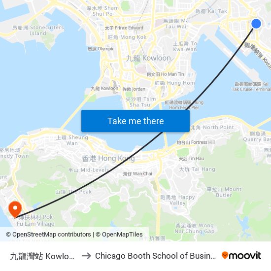 九龍灣站 Kowloon Bay Station to Chicago Booth School of Business Hong Kong campus map