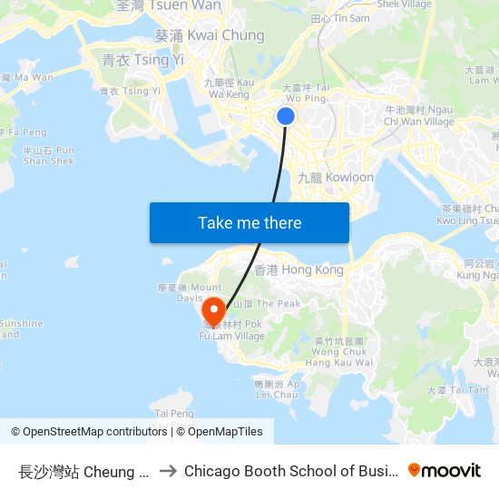 長沙灣站 Cheung Sha Wan Station to Chicago Booth School of Business Hong Kong campus map