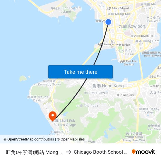 旺角(柏景灣)總站 Mong Kok (Park Avenue) Bus Terminus to Chicago Booth School of Business Hong Kong campus map